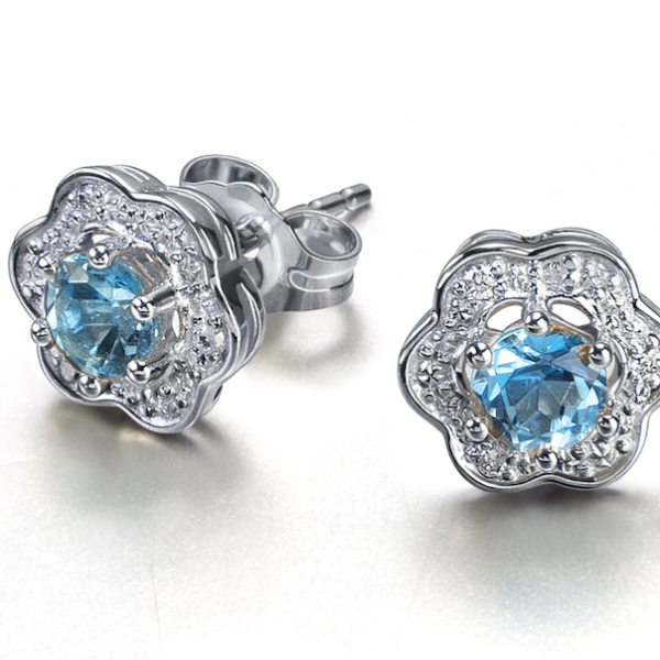 Aros Jolie Fleur Oro blanco 18 kts brillantes y topacio