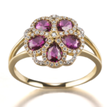 Anillo Jolie Fleur Oro amarillo y blanco 18kts brillante y rodolita