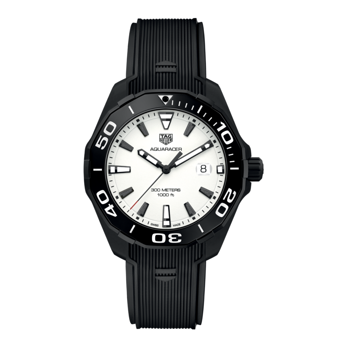 TAG Heuer Aquaracer Quartz Mens White Rubber Watch - Imagen 1