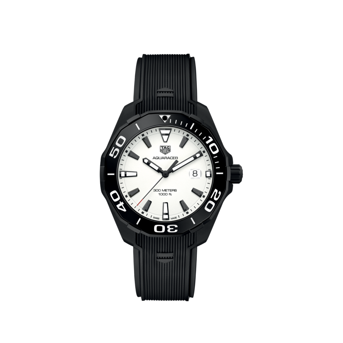 TAG Heuer Aquaracer Quartz Mens White Rubber Watch - Imagen 2