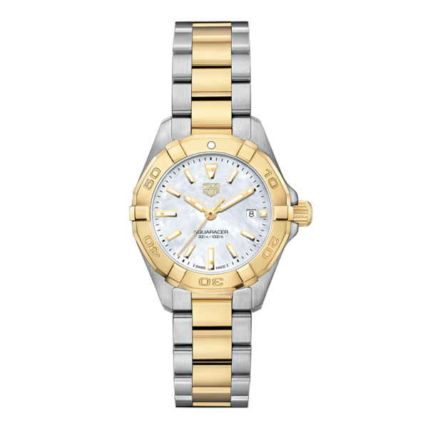 TAG Heuer Aquaracer Quartz Ladies Mother of Pearl Steel & Yellow Gold Coating Watch 27mm