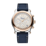 Happy Sport Chronograph Rose Gold Dial Diamond Leather Strap Women's Watch