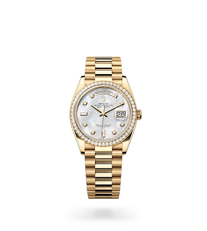 Day‑Date 36Oyster, 36 mm, oro amarillo y diamantes