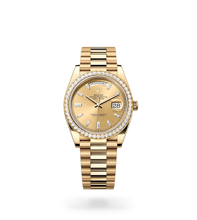 Day‑Date 40Oyster, 40 mm, oro amarillo y diamantes
