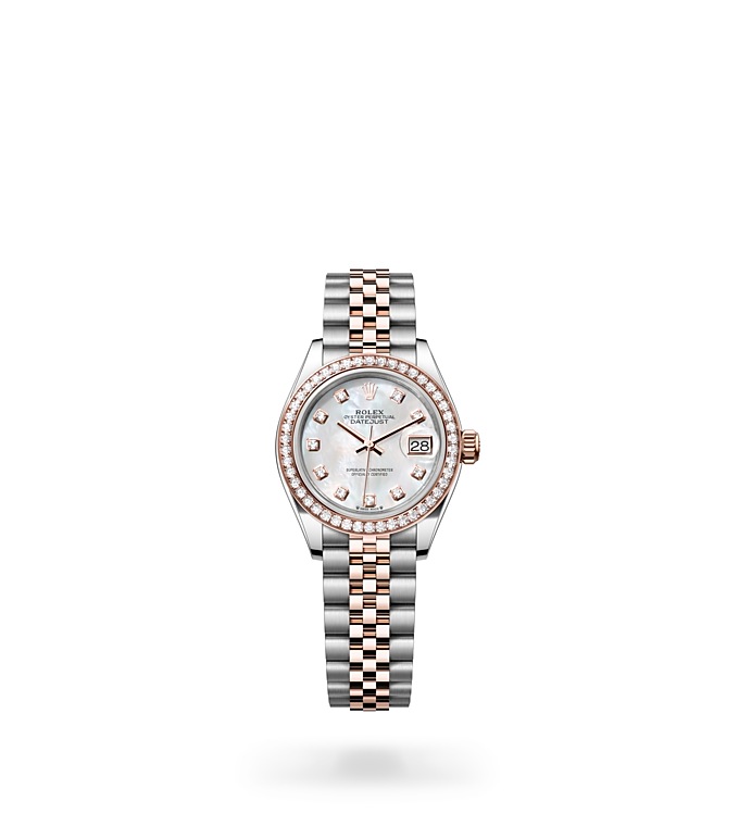 Lady‑DatejustOyster, 28 mm, acero Oystersteel, oro Everose y diamantes