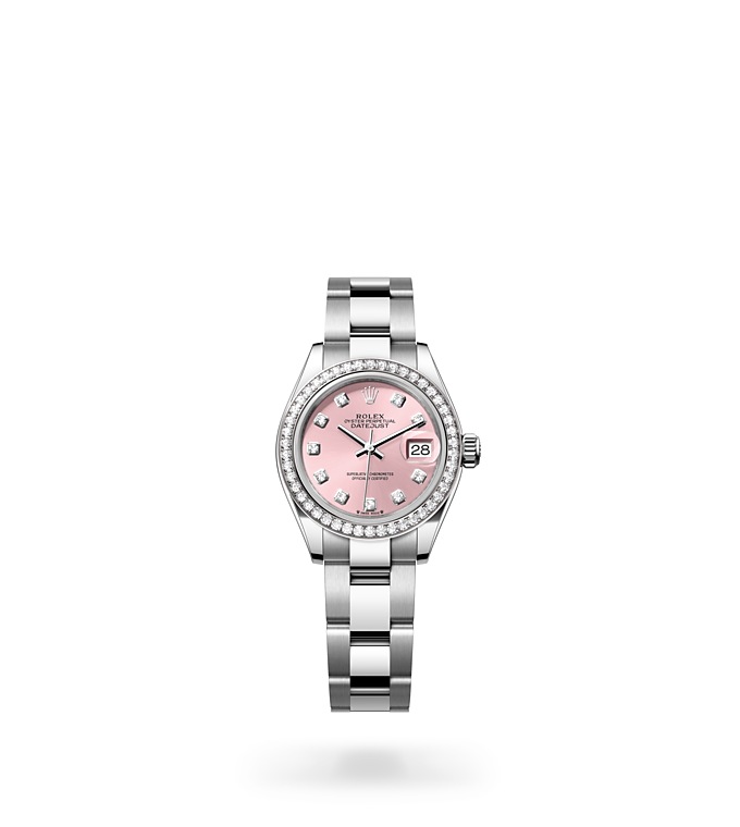 Lady‑DatejustOyster, 28 mm, acero Oystersteel, oro blanco y diamantes