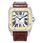 Cartier Santos 100 Automático Acero y Oro amarillo con Cuero Marrón XL