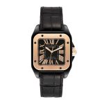 Cartier Santos 100 LM Acero y Oro Rosado con Cuero Negro Automático
