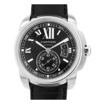 Cartier Calibre Acero y Cuero Negro Fondo Negro Automático