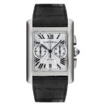 Cartier Tank MC Acero y Cuero Negro Chrono con Fondo Blanco