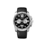 Cartier Calibre 42mm Acero y Cuero Negro Chrono Automático Fondo Negro