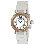 Cartier Pasha Seatimer Lady en Acero con Correa de Caucho Blanco y Bisel de Oro Amarillo