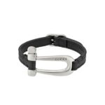 Brazalete Gucci Stirrup en Cuero Negro y Plata 925