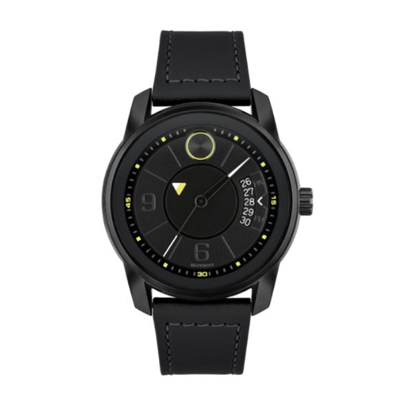 Movado BOLD 42 mm PVD y Cuero Negro con Amarillo