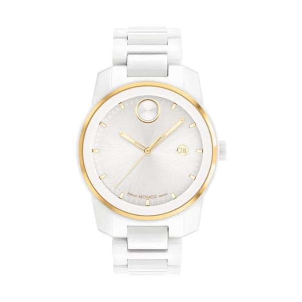 Movado BOLD Verso en Ceramica Blanca y Dorado 42mm