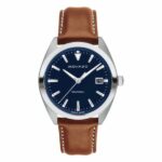 Movado BOLD TR90 en Acero con Cuero Marrón y Esfera Azul