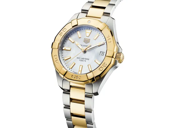 TAG Heuer Aquaracer Quartz Ladies Mother of Pearl Steel & Yellow Gold Coating Watch 32mm - Imagen 2
