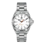 TAG Heuer Aquaracer Quartz Mens White Steel Watch 41mm