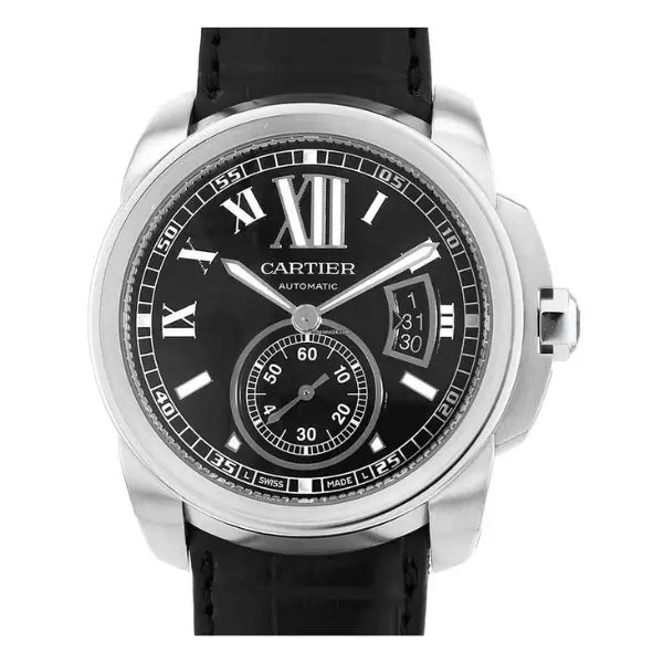 Cartier Calibre Acero y Cuero Negro Fondo Negro Automático