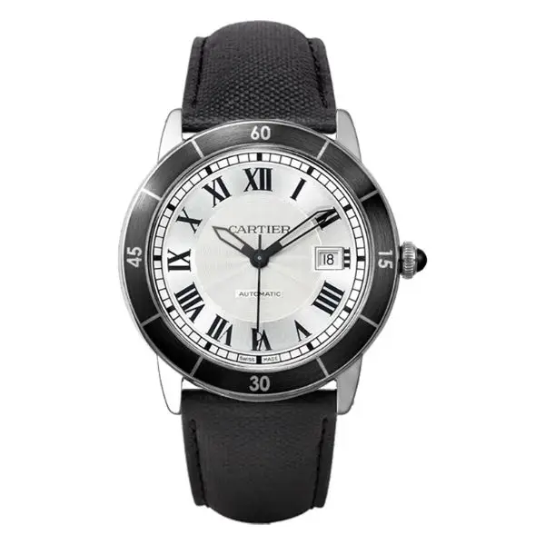 Cartier Ronde Croisiere 42mm Acero y Tela Negra Fondo Blanco