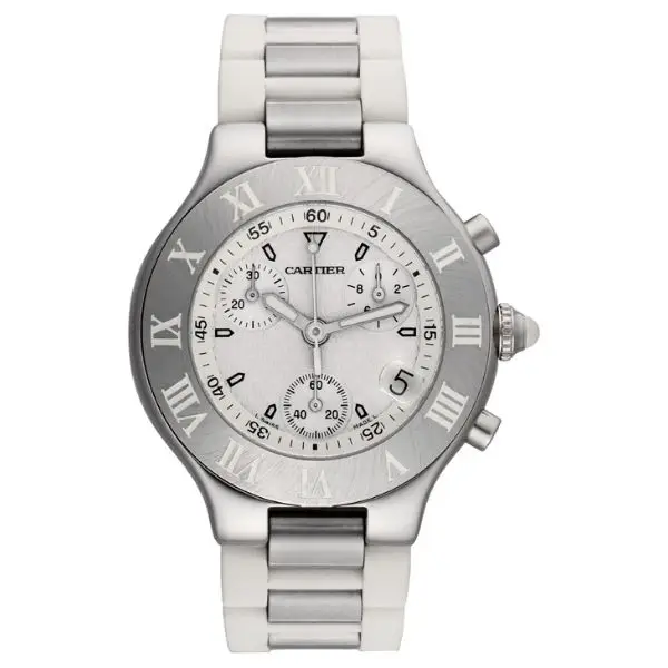 Cartier Chronoscaph 38mm Acero y Caucho Blanco Fondo Blanco