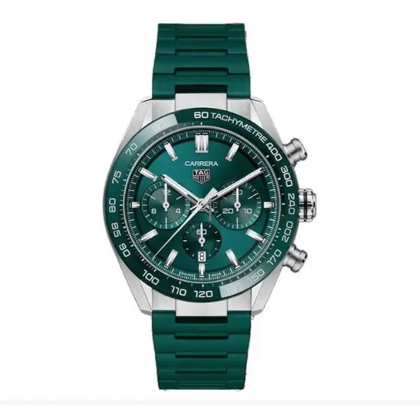 TAG Heuer Carrera con Fondo y Correa de Caucho Verde