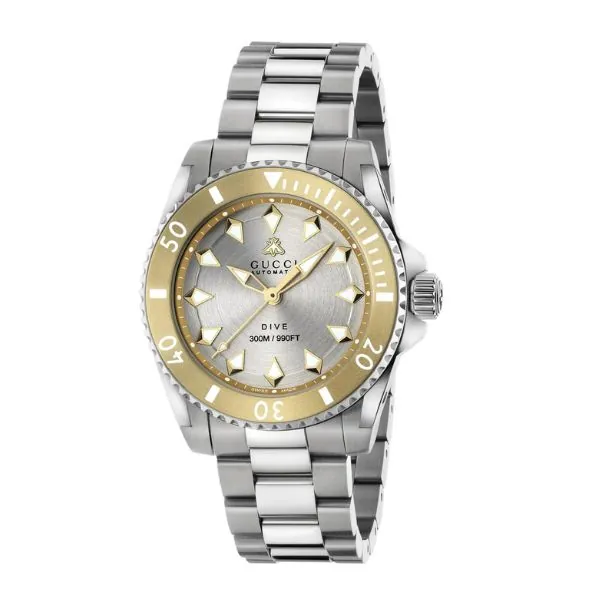 Gucci Dive AUTO 40mm con Bisel Dorado